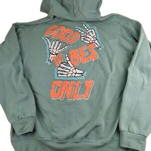 Red Eight Good Vibes Only Graphic Hoodie Sweatshirt 2 Sided Men L Skeleton Peace